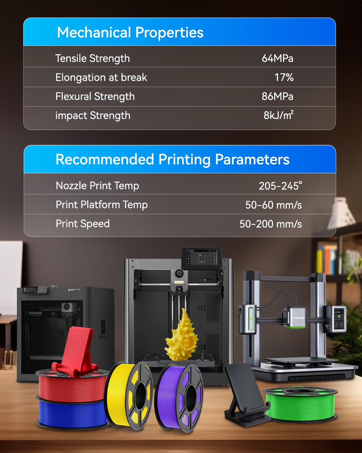 PLA filament – 3D printer filament – 3D printmateriaal – 3D filament – PLA+ filament – 1,75 mm diameter – 11 kg set – Sterke Taaiheid – Hoge Maatnauwkeurigheid +/- 0,02 mm