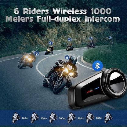 QSPORTPEAK Motorhelm Bluetooth Headset Communicatiesystemen Kit, 2 stks M2 1000M 6 Rijders Helm Bluetooth Intercom met Ruisonderdrukking, BT5.0/FM Radio/Siri/Universele koppeling/Waterdicht