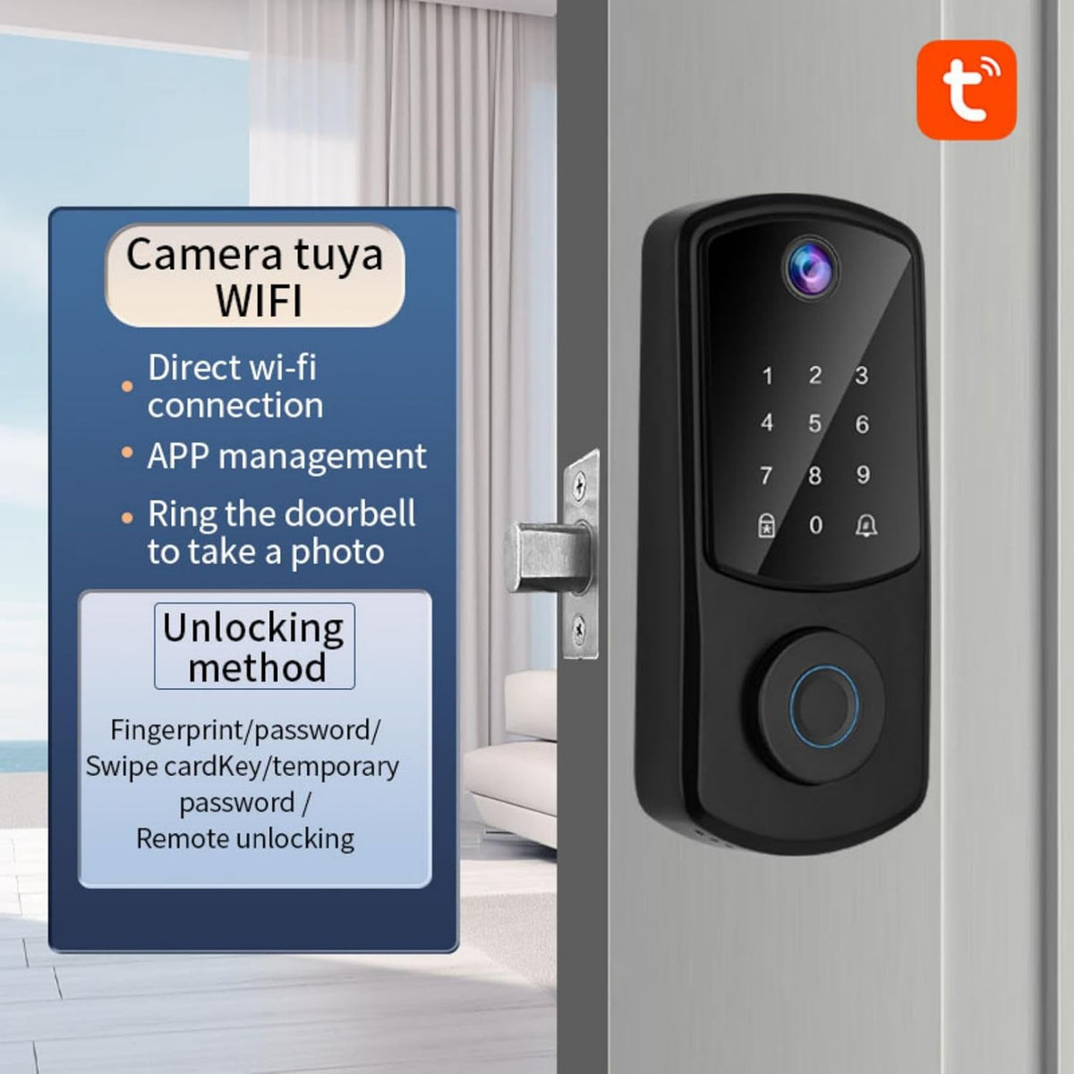 Smart Vingerafdruk WiFi Deurslot met Camera Capture en Unlock, Keyless Entry Deurslot met Deurbel Functie