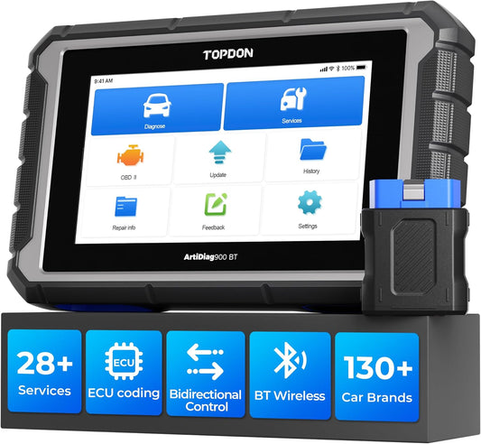 TOPDON OBD2 Scanner Diagnostisch Gereedschap, 2025AD900BT 28+ Services Alle Systeem Bidirectionele Scan Gereedschap met 2-Jaar Updates, ECU Codering, Auto Code Lezer voor Alle Voertuigen met AutoVIN