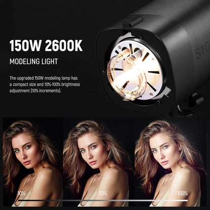 NEEWER 800Ws Studio Monolight Strobe Flash Set: S101-400W PRO 5600K flitslicht Studio met 2,4G trigger/150W instellamp/Bowens Mount/softboxen/standaard/reflector/tas, compatibel met QPRO
