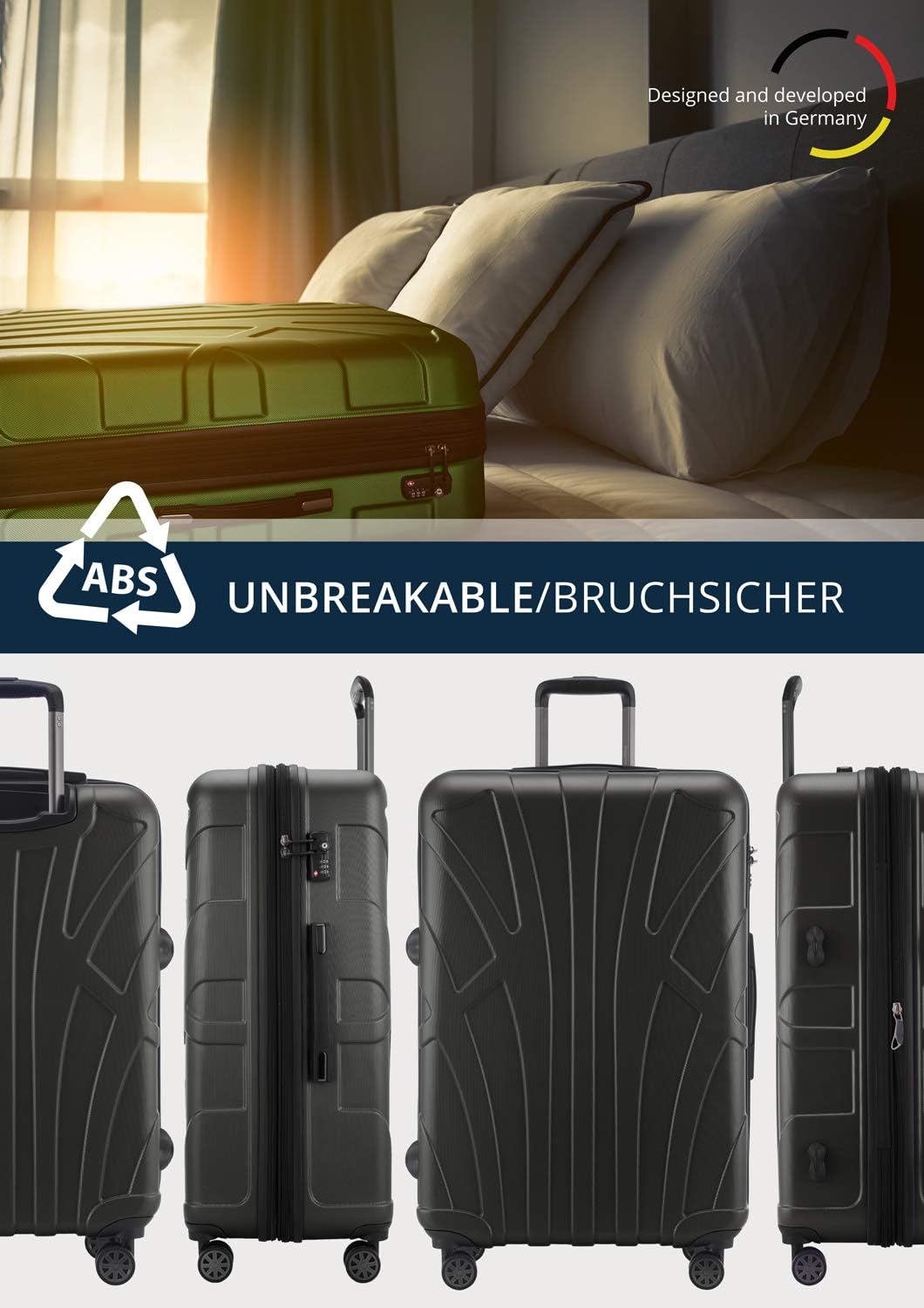 Suitline Grote koffer 76 x 53 x 31 cm ABS harde schaal uitbreidbaar (96-110 L) met TSA slot 4 dubbele wielen telescopische handgreep trolley, Grafiet