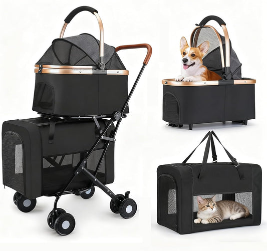 Hondenwandelwagen 2 lagen, opvouwbare huisdierbuggy voor kleine en middelgrote honden 10 kg, katten honden kinderwagen met veiligheidsgordel, ademend mesh 4 wielen, huisdierenwagen, reiskinderwagens