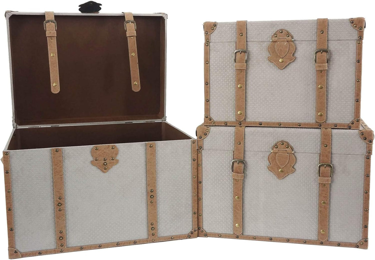 DRW Set van 3 kisten van kunstleer, grijs en bruin, 66 x 48 x 45/60 x 42 x 41/54 x 36 x 37 cm