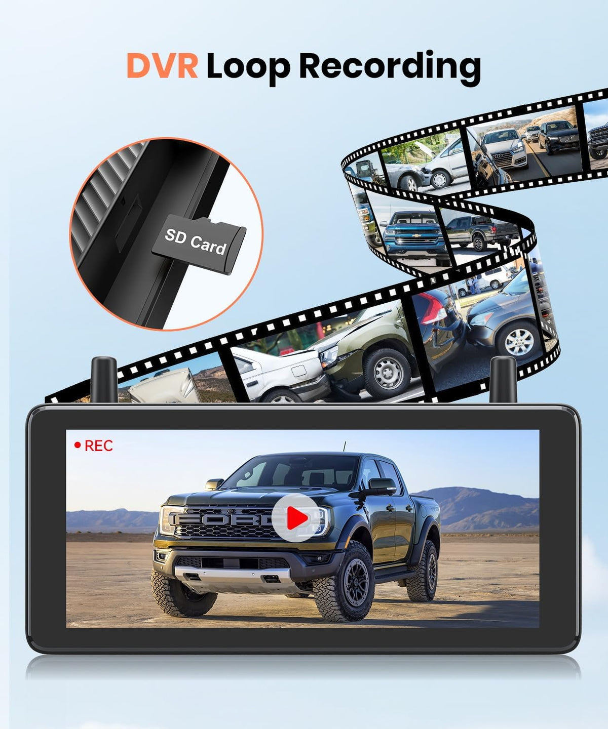 AUTO-VOX 7,2 inch draadloze achteruitrijcamera op zonne-energie met DVR-lusopname: HD 1080P, snelle installatie van 2 minuten, gesplitst scherm omgekeerde camerakits voor auto, bestelwagen, SUV