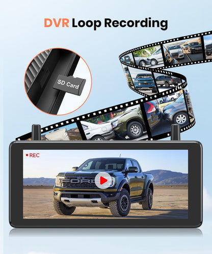 AUTO-VOX 7,2 inch draadloze achteruitrijcamera op zonne-energie met DVR-lusopname: HD 1080P, snelle installatie van 2 minuten, gesplitst scherm omgekeerde camerakits voor auto, bestelwagen, SUV