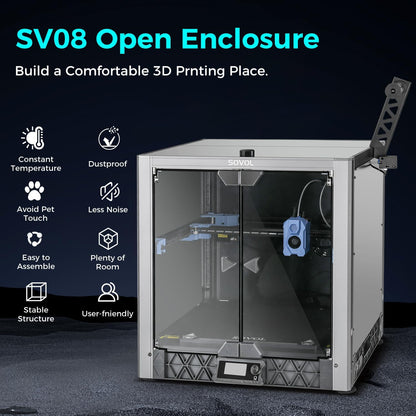 Sovol SV08 Enclosure, 3D-printer, metaal, gehard glas, open behuizing, constante temperatuur, stofdicht, transparante behuizing voor SV08 3D-printer