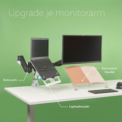 R-Go Tools Zepher 4 C2 Twin monitor arm, Dubbele VESA-monitorstandaard in Alunimium, Bureaubevestiging, Verstelbaar, 0-8 kg Draagvermogen, 100% Circulair, Mat zilver, Dubbele beugel