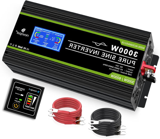 Omvormer – Spanningsomvormer – Stroomomvormer – Converter – Inverter – 3000W Vermogen – Zuivere Sinusgolf Met LCD Display - QUORE
