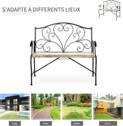 Tuinbank - Buitenbank - Terrasbank - Balkonbank - 2-zitsbank - met Metaal Frame - Armsteunen - Neo-Retro Stijl - Tuinmeubelen - voor Tuin - Terras - Balkon - Epoxy Meubelafwerking - 100 x 50 x 88 cm - Zwart