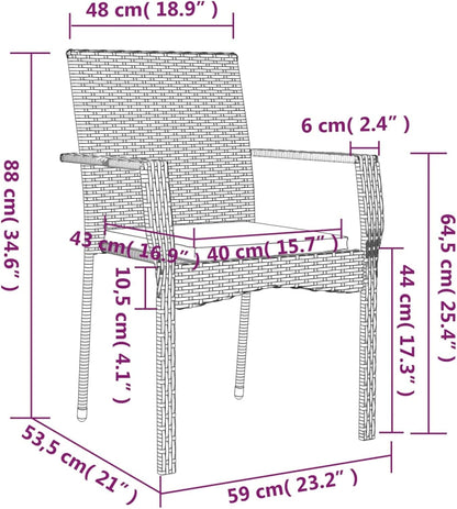 Tidyard Set of 3 Dining Room Garden Poly Rattan Black and Steel Glass Table Set 80 cm and 2 Chairs with Armrests for Outdoor, Table and Chairs for Garden, Patio, Outdoor - QUORE