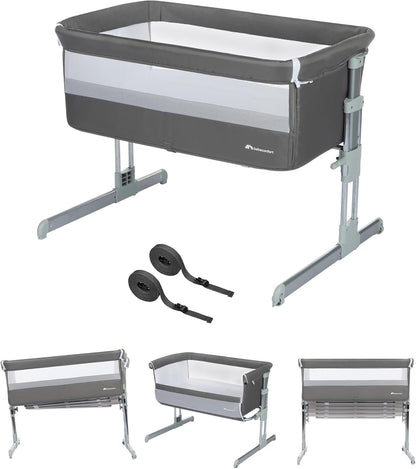 Bebeconfort Calidoo, 2-in-1 Baby Co-sleeper & Aanschuifbedje, 0 - 6 Maanden (0 - 9 kg), Verstelbaar, 5 Hoogtestanden, Groot Gewatterd Matras, Meshstof Zijkanten, Inklapbare Zijkant, Grey Mist