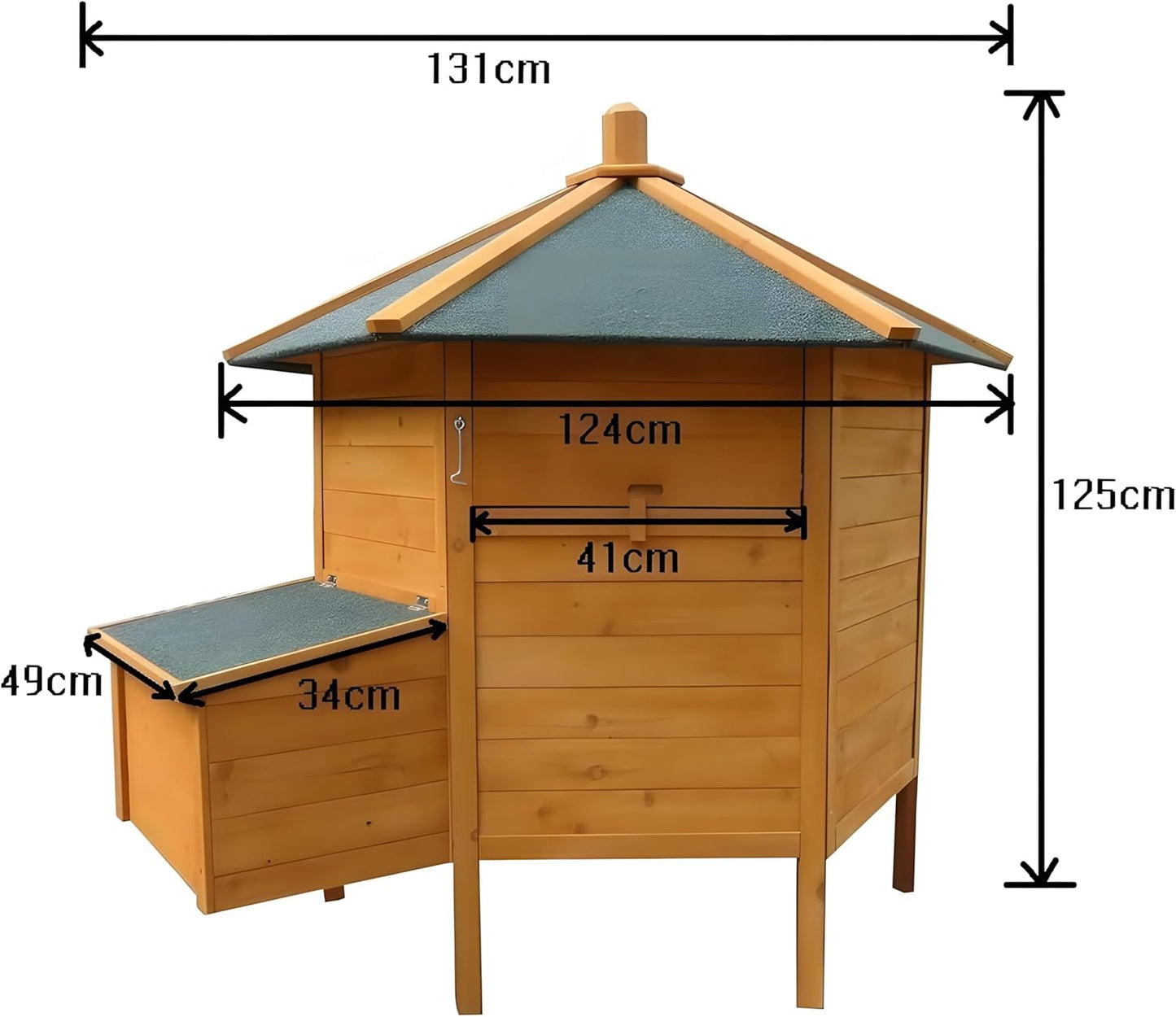 Kippenhok – Kippenren – Pluimveehok – Vogelnestkast – Kippenpaviljoen – Houten Constructie – Waterdicht Groen Dak – 131x125 cm – Inklapbare Trap Met Nestkast - QUORE