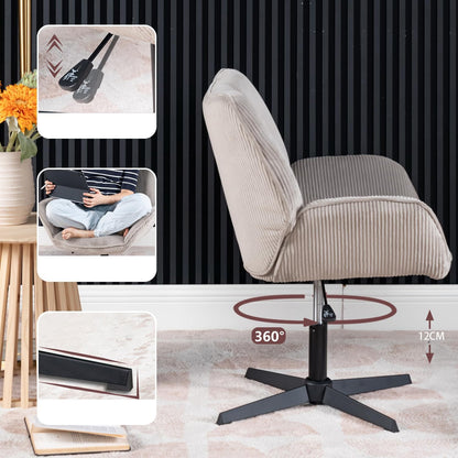 MEUBLE COSY Padded swivel chair for living room, bedroom, office, reclining chair with thick seat, backrest and armrests made of ribbed velvet, taupe - QUORE