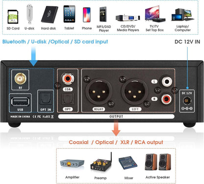 HiFi Bluetooth voorversterker USB speler ESS9038 DAC muziek streamer DSD512 (Douk Audio C100 PRO)
