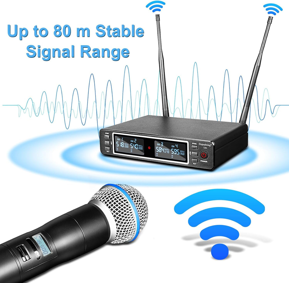 Draadloos Microfoonsysteem 4-Kanaals – Draadloze Microfoonset, Microfoonset, Karaoke Set, Handheld Dynamische Microfoons – UHF Technologie – Bereik Tot 79 Meter