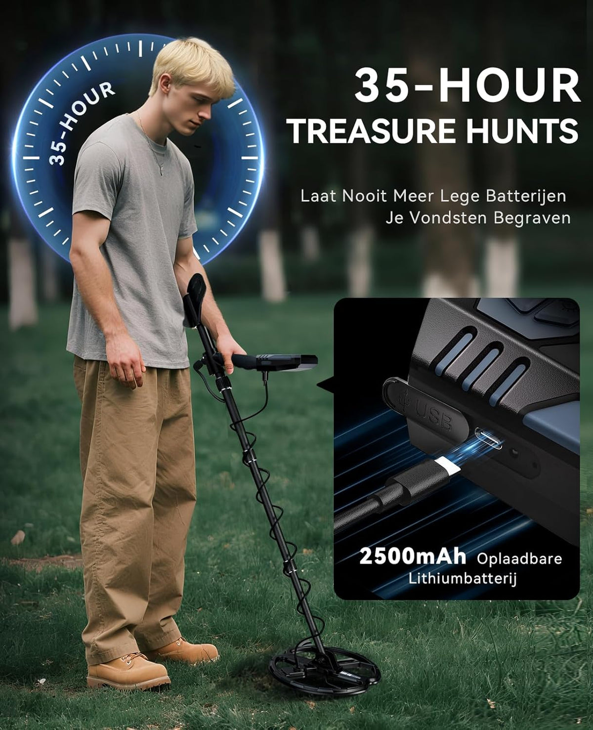 Metaaldetector Voor Volwassenen – Schatzoeker – Goudzoeker – Metaalzoeker – Detectieapparaat – Dubbele D-Spoel 28 Cm – IP68 Waterdicht