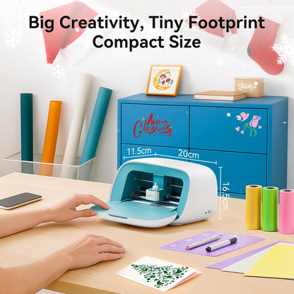 Mini-snijplotter – Plottermachine – Snijplotter – Snijmachine – Plotter – Blauw – Beginnersset inbegrepen – Compact formaat 21 x 16,6 x 12,5 cm