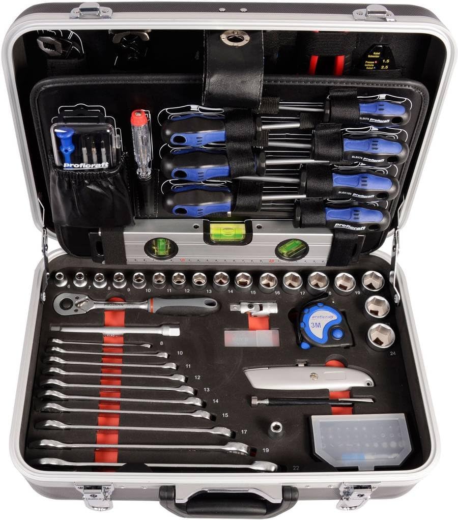 Projahn Proficraft gereedschapskoffer COMPACT 164-dlg. (moerset, ratelset met 6-kant 3/8 inch inzetstukken, incl. schroefbits, ratel 48 tanden, ABS kunststof koffer) 8682