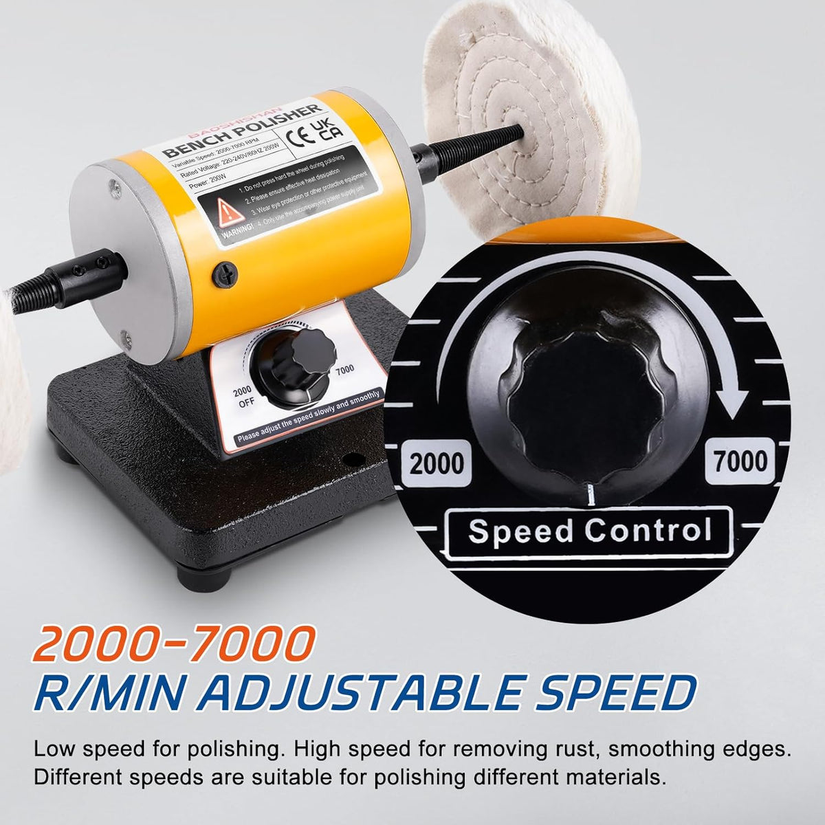 Tafelpolijstmachine – Polijstmachine – Werkbankpolijstmachine – Bench Grinder – Tafelrolmachine – 2000-7000 Tpm – 200 W