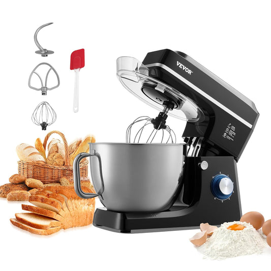 VEVOR Keukenmachine, deegmixer, 1400 W, 7,84 l, keukenmachine met kantelbare kop, roestvrijstalen kom, deeghaak, garde, schraper, huishoudelijke keukenmachine voor bakken en mixen, zwart