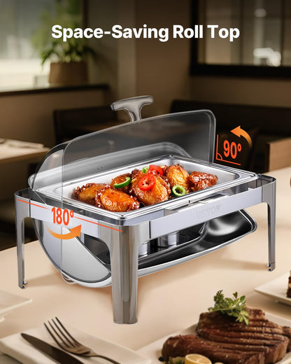 Voedselwarmer – Warmhoudplaat – Buffetwarmer – Cateringwarmer – Zelfbediening – 8,5 Liter Inhoud – Roestvrij Staal Met Inklapbaar Deksel