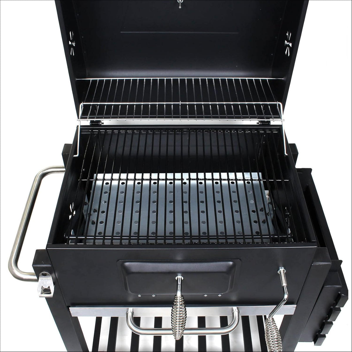Wiltec barbecue trolley met deksel, houtskool BBQ met legplank en brandklep, grillwagen op wielen met hoogteverstelling inclusief thermometer