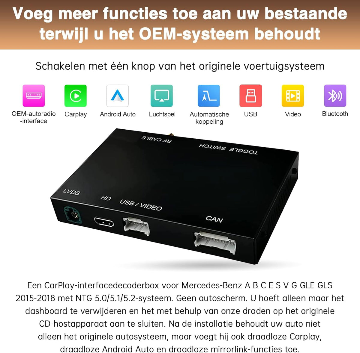Draadloze Carplay Retrofit Kit – Carplay Adapter – Android Auto Interface – Multimedia Decoder – Siri Bediening – Draadloos Connecten – Compatibel Met Stuurwielbediening