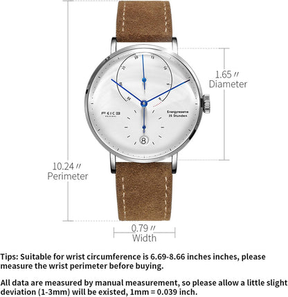 FEICE FM202 Automatisch herenhorloge met gebogen mineraalglas, klassiek horloge, mechanisch horloge, Bruin leder, Minimalist
