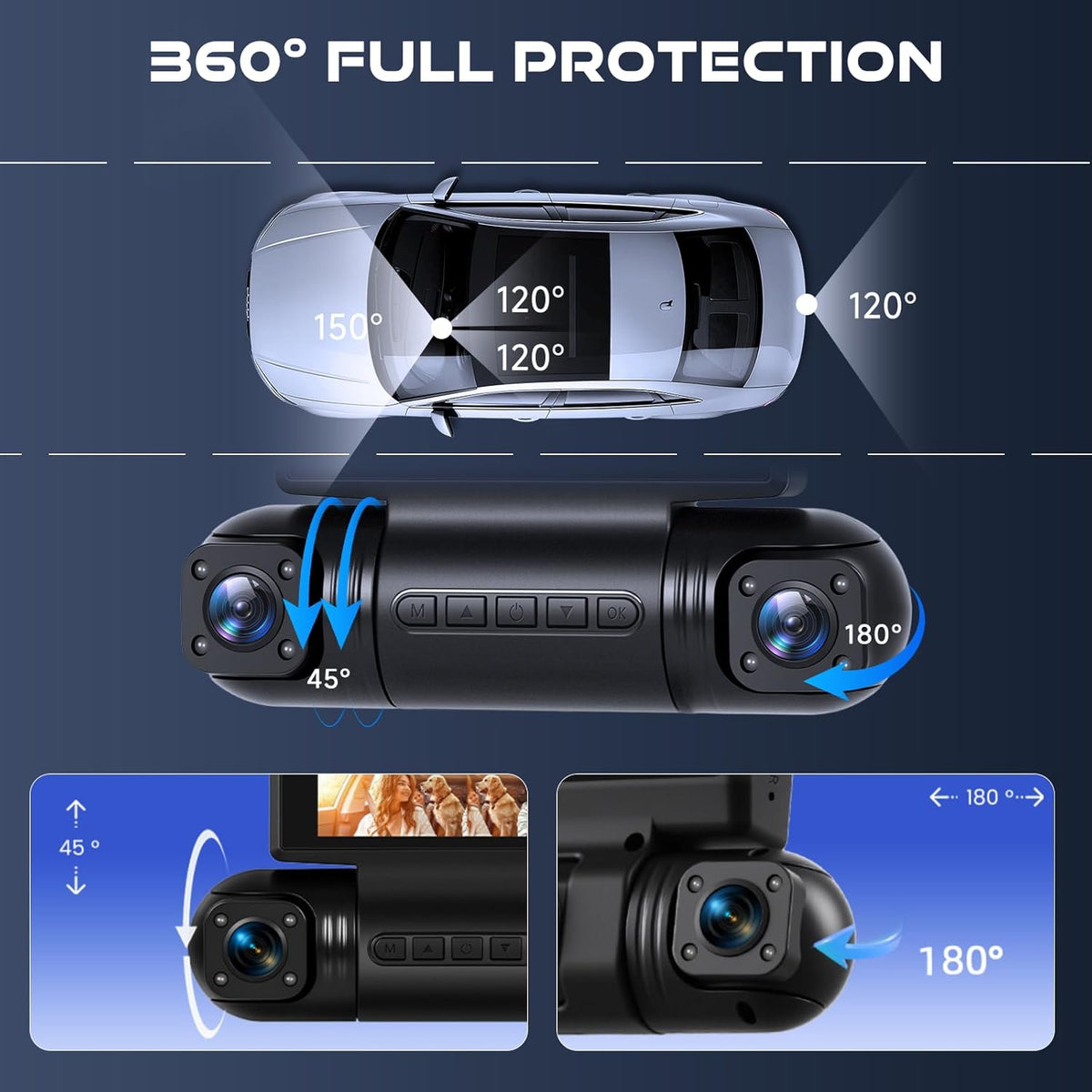 Dashcam – Dashboardcamera – Autocamera – Auto camera – Rijcamera – 4-Kanaals 360° Met Vier Camera’s – 2K + 3x1080p Met WiFi En Nachtzicht