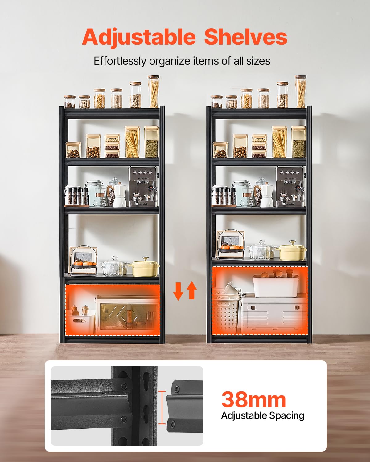 Opbergrek – Garagerek – Steekrek – Kelderrek – Werkplaatsrek – 5 Niveaus, Zwart – Draagkracht 907 Kg