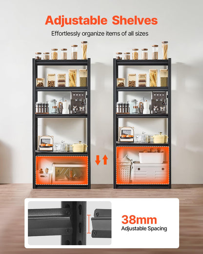 Opbergrek – Garagerek – Steekrek – Kelderrek – Werkplaatsrek – 5 Niveaus, Zwart – Draagkracht 907 Kg