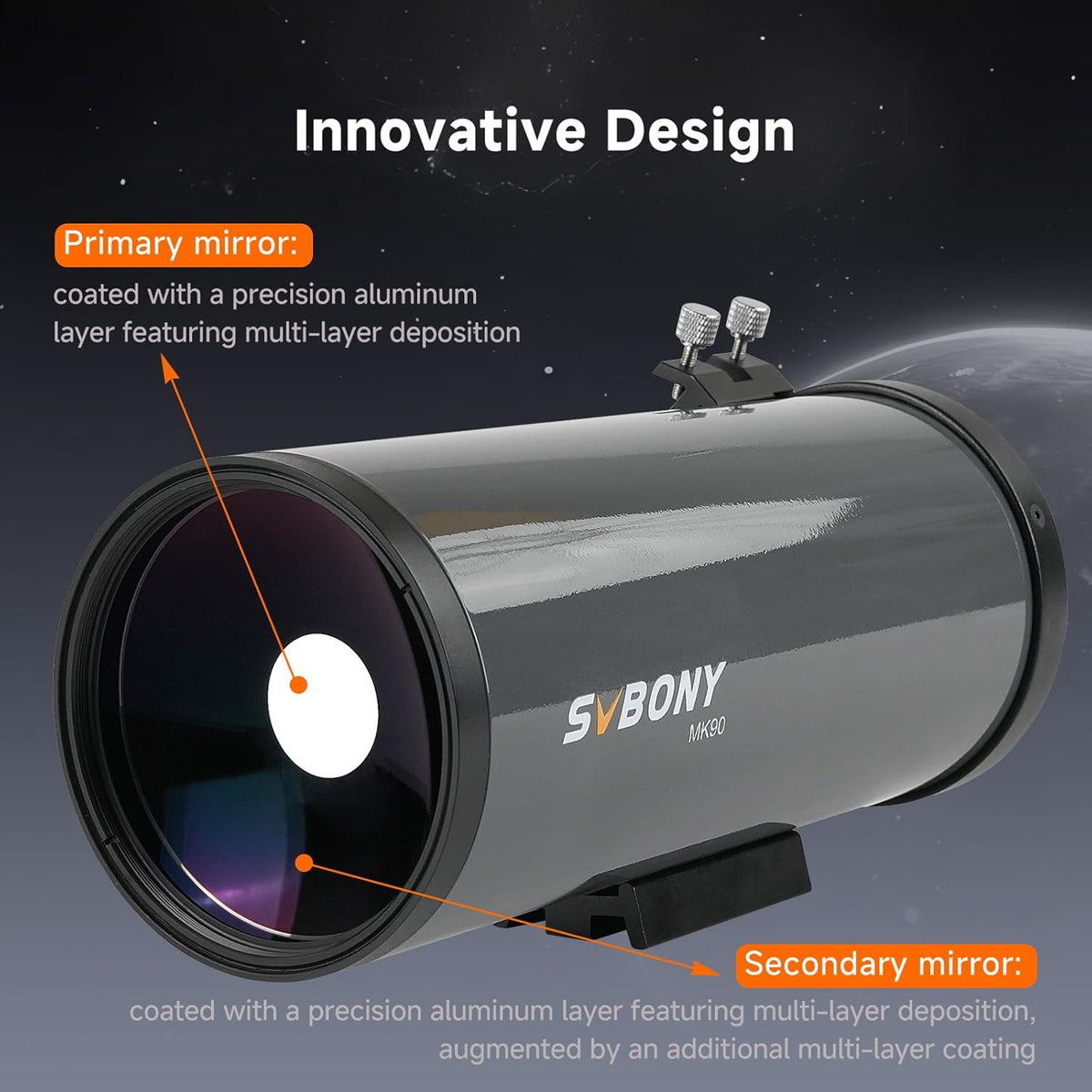 Svbony MK90 Telescope Maksutov Cassegrain OTA, 90mm f/13.9 Portable Telescope, Multilayer Precision Aluminum Coating, for Astronomical View of the Moon Planet and Astrophotography - QUORE