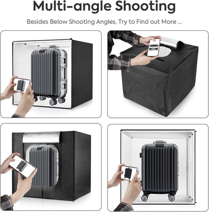 Fotostudio lichttenset, 100 x 100 x 100 cm, dimbare fotobox met 384 ledlampen en 3 gekleurde achtergronden voor fotografie