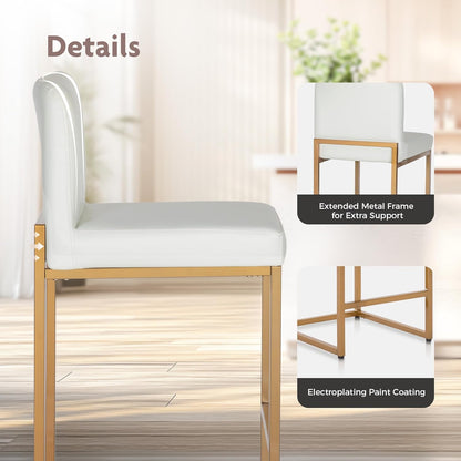 ALPHA HOME Makeup Stool, Makeup Table, Stool, 2 Bar Stools, Bar Stool, Office Stool, Kitchen Chairs with Backrest and Footrest, Robust Metal Frame, Modern Bistro Stool, Breakfast Stool, White