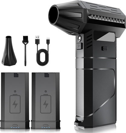 Luftduster Elektrische stofblazer met 2 modulaire wisselaccu's, 220 g + luchtstroom, persluchtspray met 2 magnetische sproeiers, 8000 mAh accu, 3 snelheden, led-mini-ventilator voor pc, toetsenbord