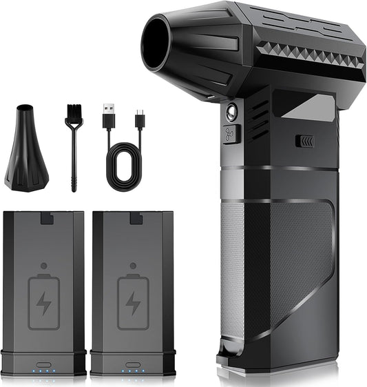 Luftduster Elektrische stofblazer met 2 modulaire wisselaccu's, 220 g + luchtstroom, persluchtspray met 2 magnetische sproeiers, 8000 mAh accu, 3 snelheden, led-mini-ventilator voor pc, toetsenbord
