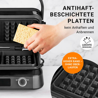 Premium Wafelijzer in de Midnight Edition | 1600 W | 5 programma's | 7 bruiningsniveaus | LCD display | countdown timer | extra diepe verwarmingsplaten voor extra luchtige wafels