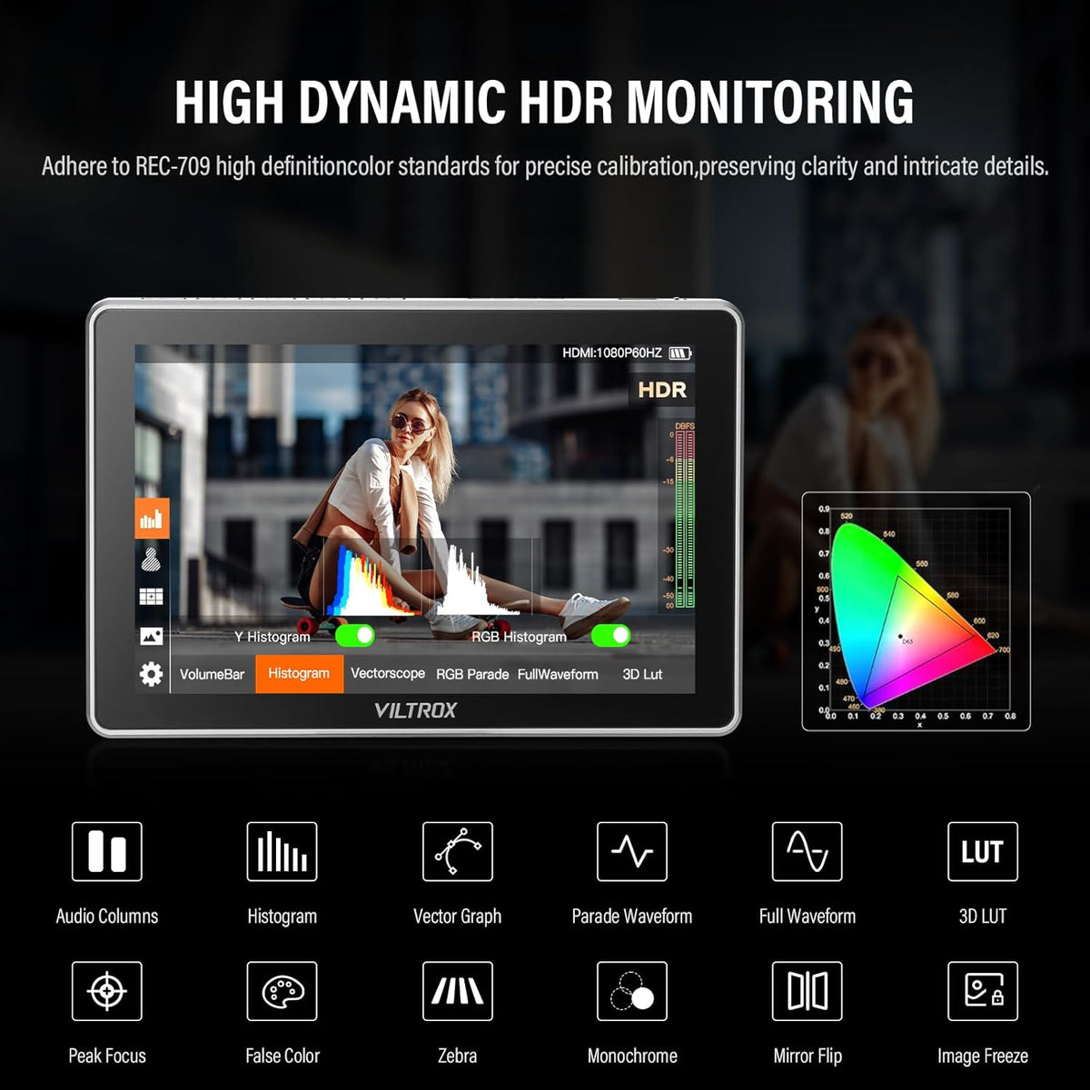 Cameramonitor – Field Monitor – Externe Monitor – Camerascherm – Videomonitor – 7 Inch IPS Touchscreen – 600 Nit Helderheid – 4K HDMI Input en Loop-Out