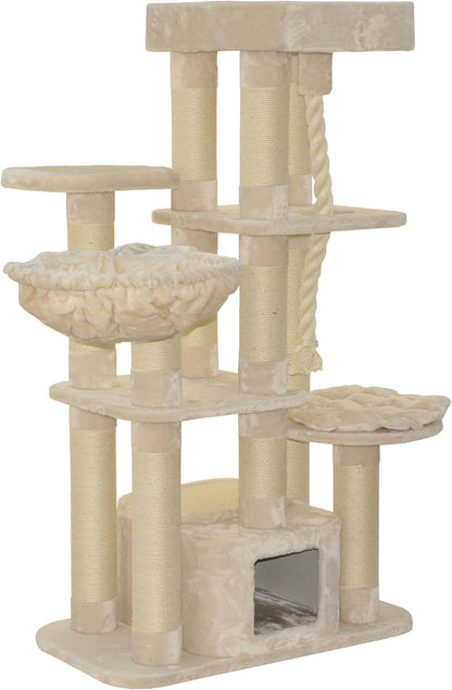 Krabpaal – Krabboom – Kattenboom – Kattenkrabpaal – Kattenmeubel – Extra Groot Ligvlak – Robuust Sisal & Hout – 158 x 85 x 49 cm – Beige