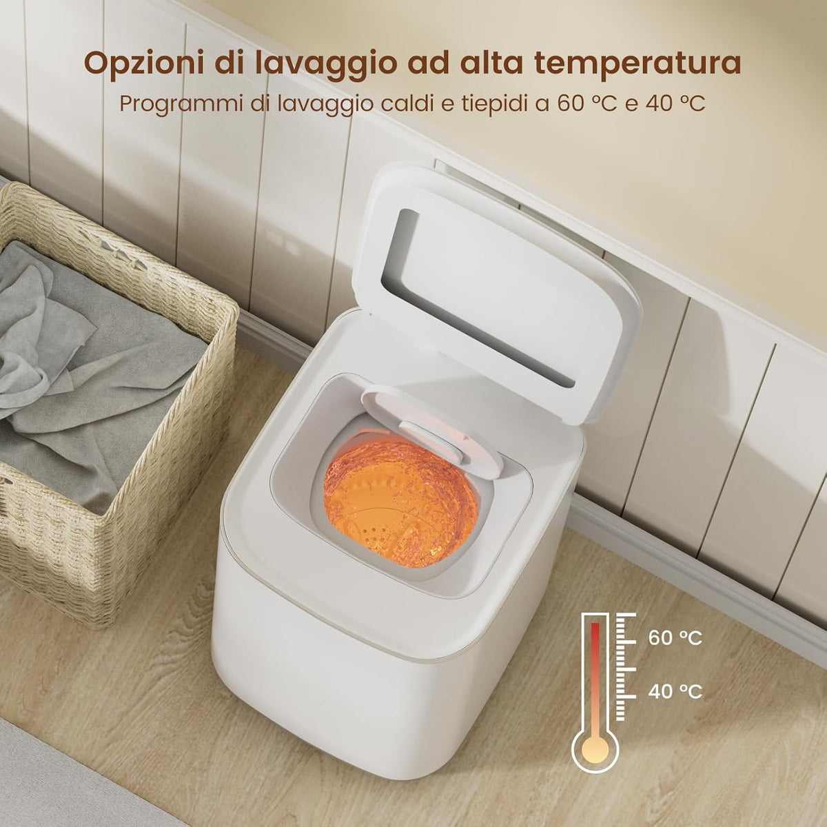HAVA Mini washing machine, 3 kg, 8 programs, 40 °C and 60 °C hot washing options, capacity 22.7 litres, small washing machine, camping washing machine with spin, supports upstairs drain - QUORE