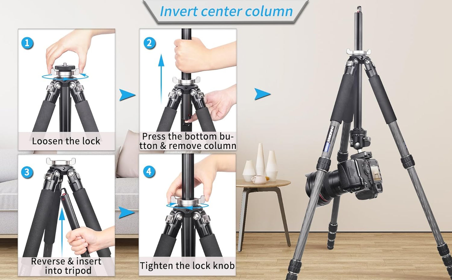 Koolstofvezel Reisstatief – Camera Statief – Fotostatief – Tripod – Driepootstatief – Compact Opvouwbaar 47 Cm – Max. Draagvermogen 15 Kg