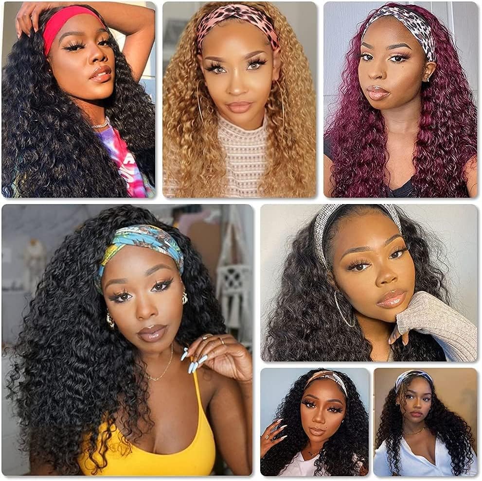 Deep Wave Headband Human Hair Wig Glueless Braziliaanse Natuur Vrouwen Haar met Pruiken Wear and Go Curly Wavy met Krullend Lang Machine Made Voor Zwarte Vrouwen Menselijk Natural Black 26 Inch