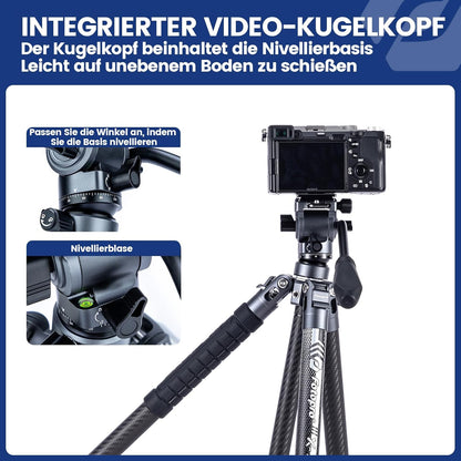 Videostatief – Camerastatief – Reisstatief – Fotostatief – Vlogstatief – Lichtgewicht 1,03 Kg – 3K Koolstofvezel Met Vloeistofkop