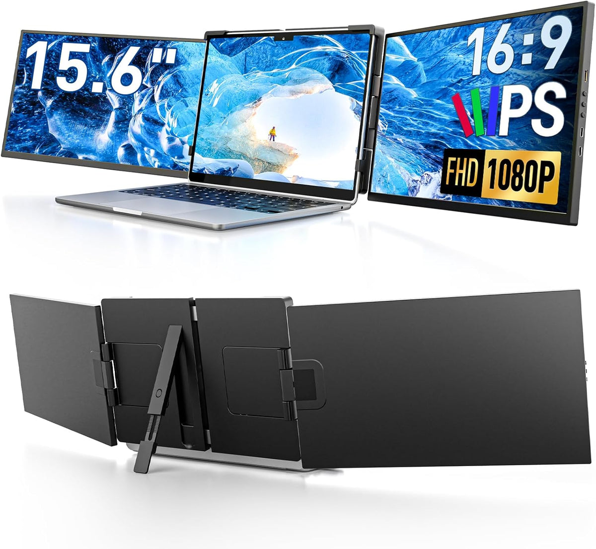 15,6" Laptop Screen Extender, FHD 1080P IPS Laptop Schermuitbreiding, Plug & Play Triple Display Extension, compatibel met 13,3 inch - 17 inch voor Windows/Mac/Android/Chrome