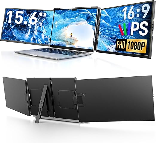 15,6" Laptop Scherm Extender – Laptop Monitor Uitbreiding – Draagbare Beeldscherm Versterker – Full HD Display – Triple Screen Setup – IPS Scherm – Plug & Play – Compatibel 13,3-17 Inch - QUORE