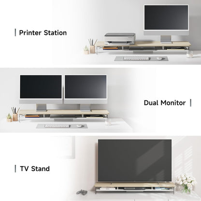 Fenge Monitorstandaard Acrilico, Verhoging voor Monitoren met Ruime Opbergruimte, Universele Monitorstand voor PC, Laptop en TV, Thuis en Kantoor (Eik, 108cm)