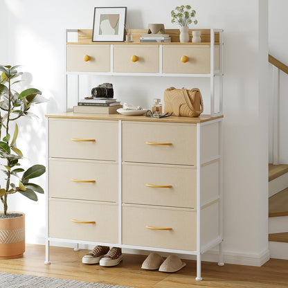 Ladekast – Opbergkast – Ladekast Met Handvatten – Ladekast Met Houten Bovenblad – Slaapkamerkast Beige – 9 Lades – Verstelbare Pootjes