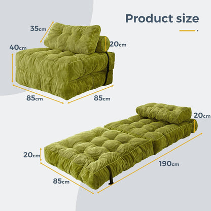 MAXYOYO Folding Sofa Bed, Convertible Sleeping Chair with Pillow, Mattress with Back Support, Portable Chair Bed, Comfortable Floor Sofa Lounge for Living Room, Bedroom, Green