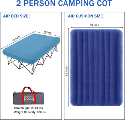 KAMPKEEPER Camping Cot, Opvouwbare Camping Cot met Opblaasbare Luchtmatras en Draagtas, voor Outdoor Travel Camp Beach Vakantie, Ondersteunt 500 lbs (niet inbegrepen de Airpump) -Queen